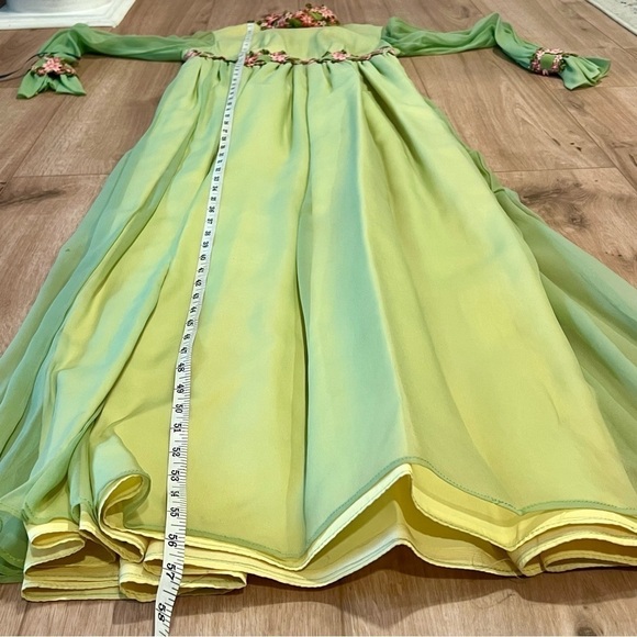 Vintage Light Green Chiffon & Taffeta Maxi Handmade Dress - Picture 15 of 16